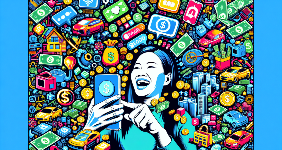 Create an image of a vibrant and dynamic smartphone screen filled with various popular money-making app icons, such as TaskRabbit, Uber, Airbnb, and Etsy. Surround the smartphone with dollar bills and