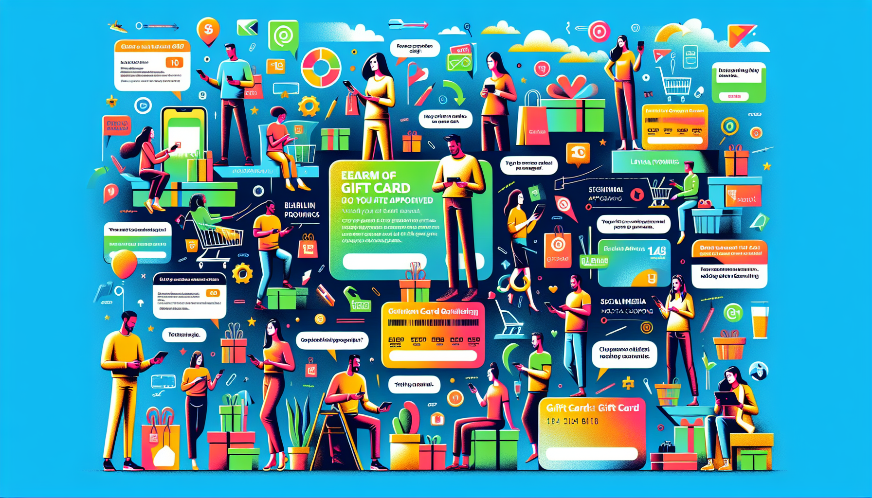 A colorful, creative illustration depicting 15 distinct and engaging methods for earning free Target gift cards. Represent people participating in online surveys, cashing in reward points, joining sho