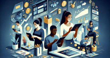 Create an image depicting a futuristic 2024 scene with diverse individuals using various devices like smartphones, laptops, and tablets. They should appear engaged in activities like survey-taking and