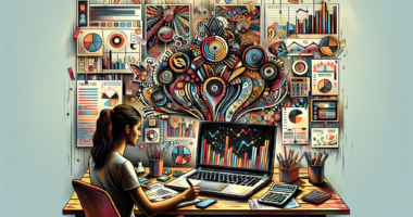 Create an image illustrating the concept of starting an online bookkeeping business. The scene should feature a modern home office setup with a laptop displaying financial data and charts. Surrounding