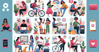 Create an illustration showcasing Top 10 Quick Side Hustles to Boost Your Income. The image should depict various individuals engaging in different side hustles such as freelance writing, dog walking, online tutoring, food delivery, graphic designing, babysitting, selling handmade crafts, virtual assisting, driving for ride-share services, and renting out a room through a sharing economy platform. Each activity should be illustrated in a lively and dynamic manner with clear indicators of what each person is doing, with a cityscape in the background to signify the hustle and bustle.