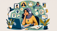 Create an image showcasing various online side hustles such as freelance writing, graphic design, virtual assistant, and online tutoring. The image should depict a person working from home at a desk with a laptop, surrounded by icons representing different digital services and tools like a design tablet, headset, online course materials, and a calendar. The background should feature modern, cozy home office decor, emphasizing flexibility and productivity.